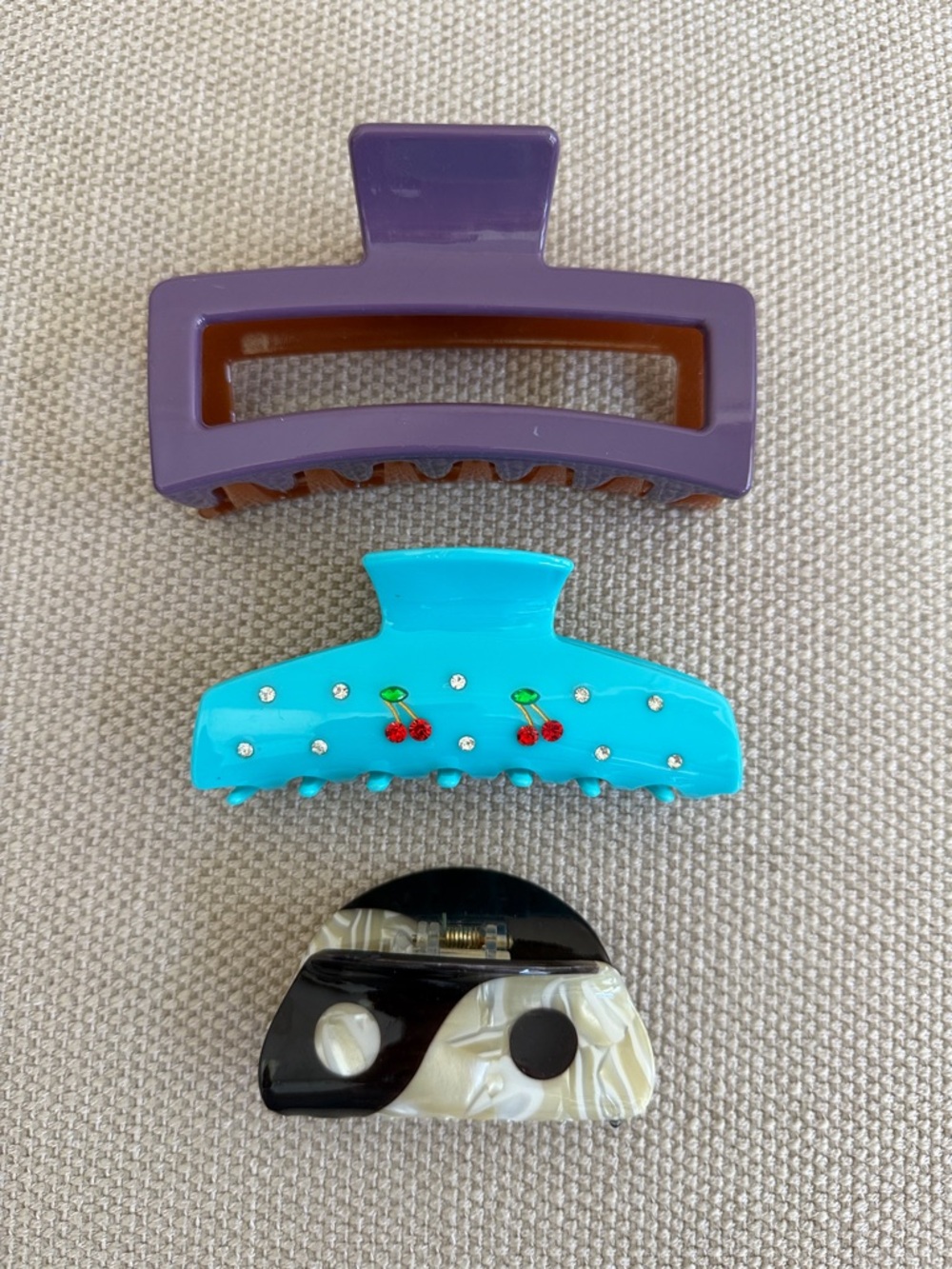 Set of 3 Colorful Hair Claws - Turquoise, Purple, Black/White